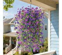 INQCMY Artificial Fall Hanging Flowers Decoration, 4pcs Fake Floral Basket Plants for Outdoor Porch, Faux Shrubs Home Decor UV Resistant Potted Violets for Outside Garden No Fade Red Pink