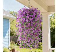 INQCMY Artificial Hanging Flower Baskets for Spring Outdoor Decoration Fake Plants UV Resistant Faux Silk Daisy with Eucalyptus Leaves Realistic Look for Home Porch Patio Yard Decor
