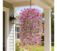INQCMY Artificial Hanging Flower Baskets for Spring Outdoor Decoration Fake Plants UV Resistant Faux Silk Daisy with Eucalyptus Leaves Realistic Look for Home Porch Patio Yard Decor