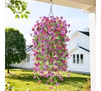 INQCMY Artificial Hanging Flower Baskets for Spring Outdoor Decoration Fake Plants UV Resistant Faux Silk Daisy with Eucalyptus Leaves Realistic Look for Home Porch Patio Yard Decor