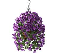 INQCMY Artificial Hanging Flowers in Basket for Patio Garden Decor,Artificial Plant with Coconut Lining Hanging Baskets,Begonia Flower for The Decoration of Outdoors and Indoors(Purple)
