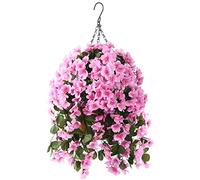 INQCMY Artificial Hanging Flowers in Basket for Patio Garden Decor,Artificial Plant with Coconut Lining Hanging Baskets,Begonia Flower for The Decoration of Outdoors and Indoors(Pink)