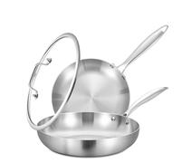 Inqibee 26-30 CM Tri-Ply Stainless Steel Frying Pans with a Lid,Induction Cookware Set,Ergonomic Handle and Oven Safe,Even Heating
