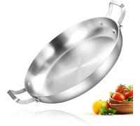Inqibee 26CM Tri-Ply Stainless Steel Paella Pan, Omelet Pan, Large Skillet, Griddle, Stir-Fry, Jumbo Cooker, Induction Cooking, Dishwasher and Oven Safe