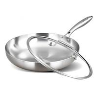 Inqibee 28 CM Stainless Steel Frying Pan with Lid, Tri-Ply Clad Small Skillet, Induction Ready & Compatible with All Cooktops, Oven Safe