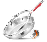 Inqibee 28 CM Tri-Ply Stainless Steel Frying Pan with Lid,Induction Cooking Pan,Detachable Large Ergonomic Handle and Oven Safe