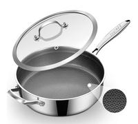 Inqibee 28CM Hybrid Ceramic Coating Non Stick Tri-Ply Stainless Steel Sauté Pan with Lid, 4.5L Deep Frying Pan PFOA & PFOS Free,Induction Cooking Pan, Detachable Handle,Oven Safe Up to 500 °F