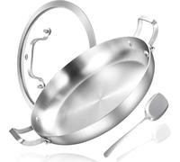 Inqibee 30 CM Stainless Steel Paella Pan with Lid | Dual Riveted Handles, Works on Induction Stovetops, Multipurpose Cooking Pan, Oven Safe Household Cookware
