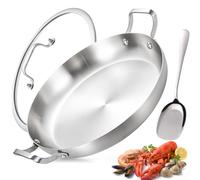 Inqibee 30 CM Tri-Ply Stainless Steel Paella Pan with Lid | Induction Compatible Frying Pan, Even Heat Distribution, Oven Safe for Paella & Daily Meals