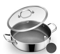 Inqibee 4.5 L Hybrid Tri-Ply Stainless Steel Non Stick Sauté Pan with Lid, Ceramic Coated 28 CM Induction Deep Frying Pan, Braiser,Jumbo Cooker, Even Heating and Oven Safe
