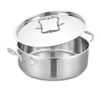 Inqibee 5 L Tri-Ply Stainless Steel Sauté Pan with Steel Lid,30 CM Induction Cooking Pot,Brazier,Even Heating and Oven Safe
