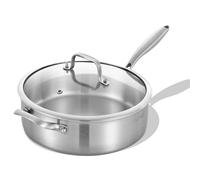 Inqibee Tri-Ply 7 Quarts Stainless Steel Sauté Pan with Lid, 30 cm Induction Deep Frying Pan, Large Skillet, Jumbo Cooker, Oven Safe, Detachable Handle