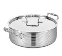 Inqibee Tri-Ply Stainless Steel 7 Quart Rondeau Pot with Lid Braiser Pan, 12 inch Deep Frying Pan, Versatile Cookware, Large Saute Pan, Compatible With All Cooktops, Induction Compatible, Oven-Safe