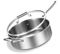 Inqibee Tri-Ply Stainless Steel 8 Quarts Sauté Pan with Lid, 13 Inch Induction Deep Frying Pan, Large Skillet,Jumbo Cooker, Dishwasher and Oven Safe,Detachable Handle.
