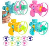 INQUIRLLY Outdoor Party Garden Toys for Kids Age 3+, Flying Disc Gun Launcher Toys for Boys Girls Christmas Toddler Birthday Gifts, Flying Saucer with Led Lights for Night Fun