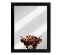 Inquisitive Creatures Highland Cow Black Framed Mirrored Tin Sign 35x45cm
