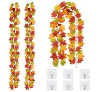 inreeme Autumn Leaves Garland for Decor - 3Pcs Halloween Fall Garland of Maple Leaf, 5.57ft/1.7m Autumnal Artificial Hanging Foliage Vines for Home Room Door Decorations
