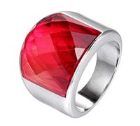INRENG Men's Diamond Cut Gemstone Stainless Steel Wedding Ring, 19mm Wide, Size 10