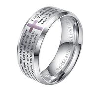INRENG Men's Stainless Steel Bible Verse Christian Lord's Prayer Cross Ring Wedding Bands Engraved Praying, Metal, No Gemstone