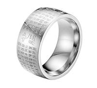 INRENG Men's Stainless Steel Chinese Heart Sutra Engraved Buddhist Ring Ancient Mantra Amulet Band, Metal, No Gemstone