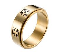 INRENG Mens Stainless Steel Lucky Spinner Ring Retro Dice Pattern Wedding Bands 8mm Silver,Gold,Black, Metal, No Gemstone