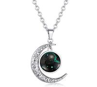INRENG Stainless Steel Crescent Moon 12 Constellation Zodiac Sign Luminous Pendant Necklace Glow in the Dark, Metal, No Gemstone