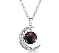 INRENG Stainless Steel Crescent Moon 12 Constellation Zodiac Sign Luminous Pendant Necklace Glow in The Dark, Metal, No Gemstone
