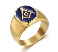 INRENG Stainless Steel Gold Plated Freemason Masonic Rings G Lodge Master Mason Signet Band, Metal, No Gemstone,Blue,Gold,AGGST-GCZ0SBENZI6
