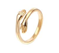 INRENG Unisex Stainless Steel Hands Embrace Open Couples Wedding Ring Romantic Love Hug Jewelry, Metal