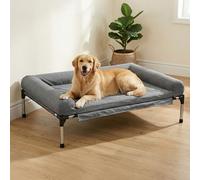 INRLKIT Elevated Dog Bed with Waterproof Removable Pillow-Top Mat for Small-Large Dogs, Bolster Raised Pet Cot Bed with Breathable Mesh, Dog Couch for Indoor & Outdoor, 110x78cm