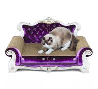 INRLKIT Luxury Cardboard Cat Scratcher Sofa Bed, Couch Shaped Cat Scratching Board, Cat Scratch Lounge with Catnip, Cat Scratcher for Indoor Cats (Purple Crown)