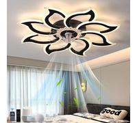 Inrosy Ceiling Fans with Lights and Remote, 94cm Modern Smart Led Flower Fan Light, Compatible avec Alexa et Google Assistant, 6 Speeds and 3000k-6500k Dimmable Quiet Fan Light for Bedroom Black