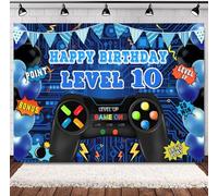 INRUI 10th Birthday Video Game Photography Backdrop Level 10 Unlocked Official Boys Birthday Party Photo Decoration (2.1x1.5m)