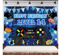 INRUI 14th Birthday Video Game Photography Backdrop Level 14 Unlocked Official Boys Birthday Party Photo Decoration (2.1x1.5m)