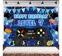 INRUI 7th Birthday Video Game Photography Backdrop Level 7 Unlocked Official Boys Birthday Party Photo Decoration (2.1x1.5m)