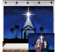 INRUI Christmas Nativity Scene Star of Bethlehem Jesus Birth Photography Background Blue Starry Sky Star of Bethlehem Religious Church Christmas Party Decorations Backdrop (1.8x1.2m)