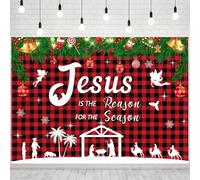 INRUI Christmas Religious Photography Backdrop Jesus is The Reason for The Season Theme Nativity Christmas Party Decorations Banner (8x6FT)