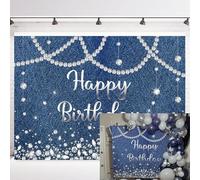 INRUI Denim and Diamonds Happy Birthday Photography Backdrop Glitter Diamonds Baby Shower Woman Anniversary Party Decoration (7x5FT)