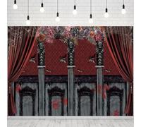 INRUI Halloween Gothic Mansion Photography Backdrop Halloween Red Curtain Terror Skull Haunted House Party Decorations Banner (8x6FT)