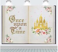 INRUI Once Upon a Time Backdrop Fairy Tale Books Castle Pink Floral Princess Photography Background Ancient Castle Wedding Happy Anniversary Birthday Party Decorations (7x5FT)