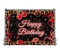 INRUI Red Cheetah Print Photography Backdrop Y2K Cherry Leopard Bow Lips Fashion Glitter Woman Birthday Party Decorations Banner (6x4FT)
