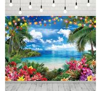 INRUI Summer Hawaiian Beach Photography Backdrop Tropical Flower Palm Leaves Luau Aloha Party Decorations Banner (8x6FT)