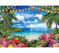 INRUI Summer Hawaiian Beach Photography Backdrop Tropical Flower Palm Leaves Luau Aloha Party Decorations Banner (10x8FT)