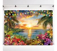 INRUI Summer Hawaiian Beach Photography Backdrop Tropical Palm Tree Sea Luau Aloha Party Decorations Banner (7x5FT)