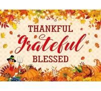 INRUI Thankful Grateful Blessed Photography Backdrop Fall Thanksgiving Decorations Friendsgiving Autumn Pumpkin Harvest Party Banner (10x8FT)