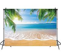 INRUI Tropical Beach Photography Background Summer Palm Trees Backdrop Blue Sea Sky Sunshine Luau Themed Backdrop (8x6FT)