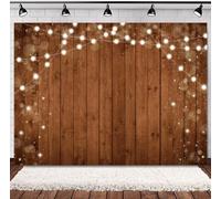 INRUI Wood Backdrop Rustic Wood Wall Photography Backdrop Retro Brown Wooden Board with Light String Photo Banner Wood Wall Studio Decoration (2.1x1.5m)