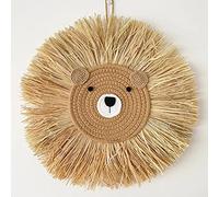 INS Nordic Handmade Lion Wall Decor Cotton Thread Straw Woven Animal Head Wall Hanging Ornament for Nursery Baby Room Decoration (Bear)