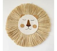 INS Nordic Handmade Lion Wall Decor Cotton Thread Straw Woven Animal Head Wall Hanging Ornament for Nursery Baby Room Decoration (Tiger)