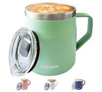Ins Style 450ml Vacuum Insulated Stainless Steel Travel Mug - 304 Food-Grade Thermal Coffee Cup with Leak-Proof Sliding Lid, Double Wall Insulation for Hot & Cold Drinks (Modern Design) (Green)